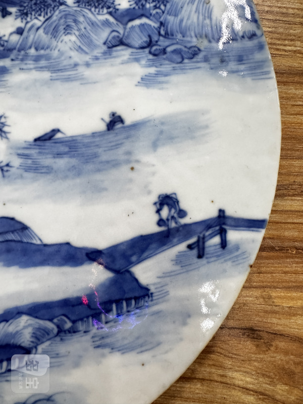 清 青花山水纹圆瓷板 - 图6